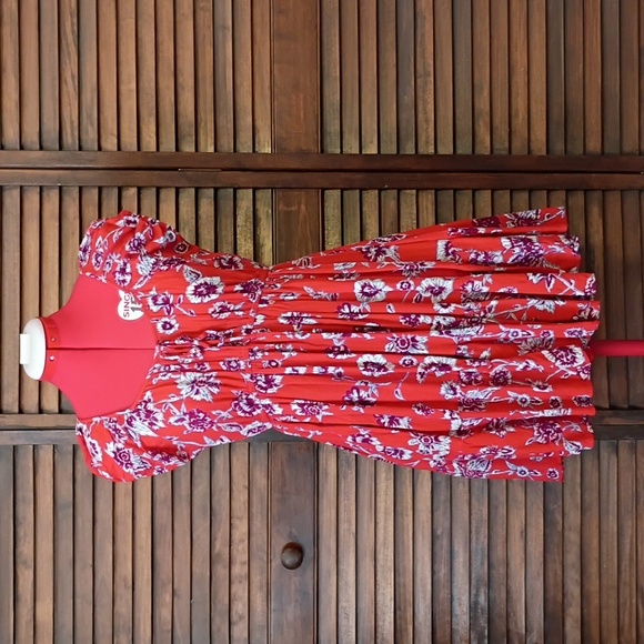 Nostalgia Dresses & Skirts - Nostalgia Red and Purple Floral Babydoll Dress
